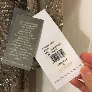 Theia Silver Nude 3/4 Sleeve Sequin Crepe Gown